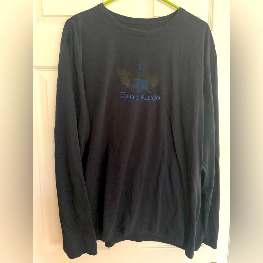 Banana Republic T-Shirt: Navy Cotton, Front Logo, Crewneck, Long sleeve XL